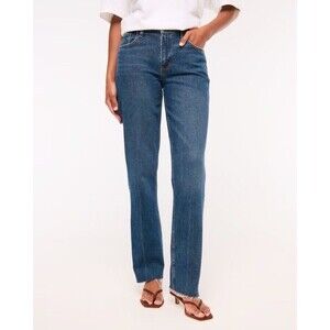 Aebercrombie & Fitch Curve Love Mid Rise '90s Straight Frayed Hem Jean 10/30 S